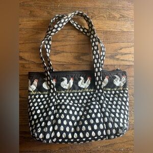Vera Bradley Chicken Chanticleer Egg Print Zipper Paddy Tote